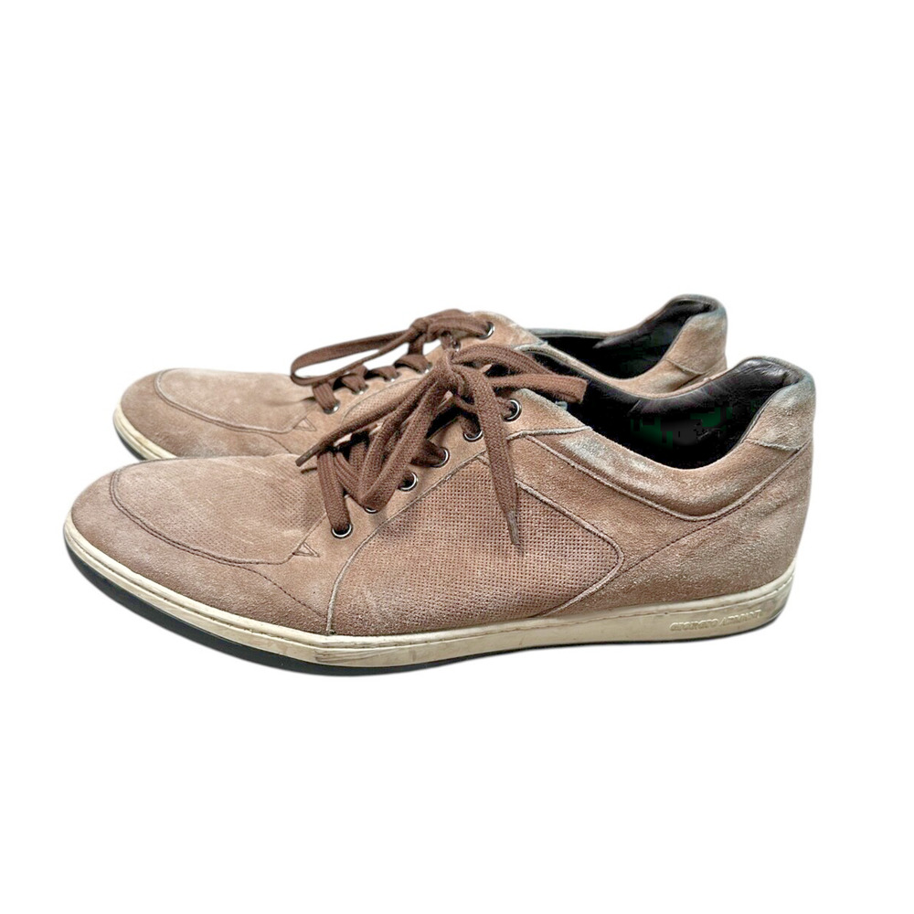 GIORGIO ARMANI Suede Low Top Sneakers Mens Size 10 Brown Taupe Casual